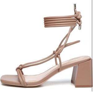 Sandals Heels Womens Nude 11 Chunky Strappy Lace Up Square Open Toe Wrap SR4